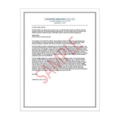 emotional support animal therapist letter  airlines  housing