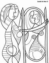 Coloring Pages Picasso Face Miroir Fille Devant Cubism Le sketch template