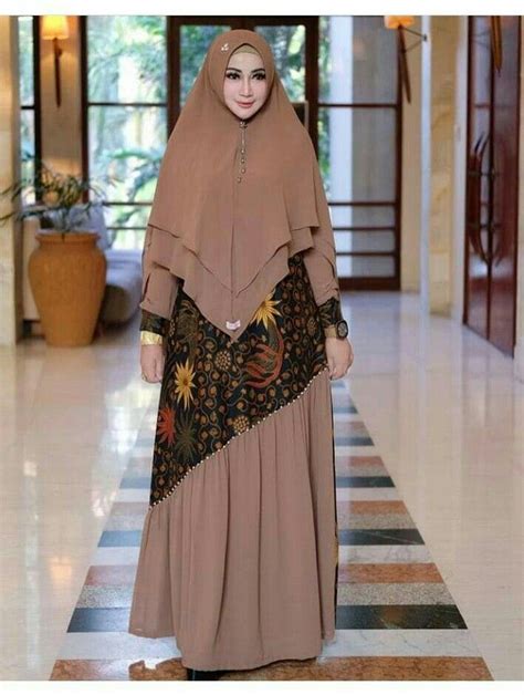 gamis batik kombinasi polos modern  terbaru jilbab