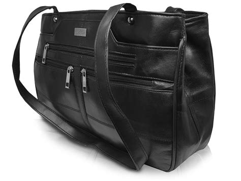 ladies black real leather handbag womens designer size shoulder bag