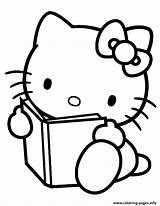 Coloring Kitty Reading Book Hello Pages Printable Clipart Color Library Bulletin Board sketch template