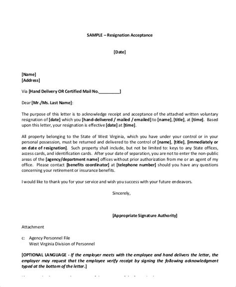 acceptance  resignation letter  sample resignation letter
