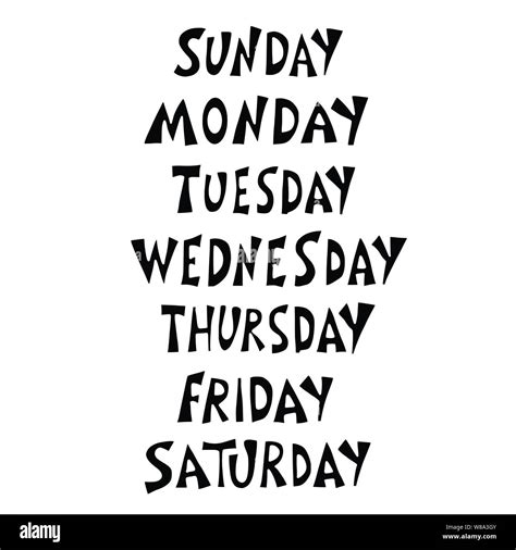 days   week set  stylized words sunday monday tuesday