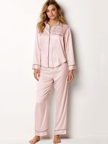 Victoria S Secret Afterhours Satin Pajama Set Iconic Stripe Pink Pajama