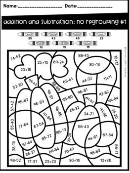 summer color  code double digit addition  subtraction tpt