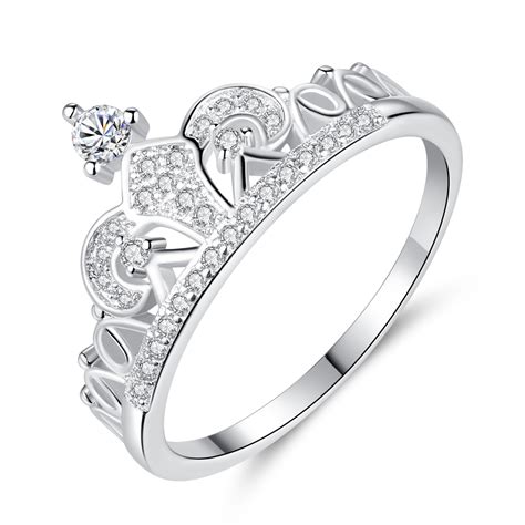 evbea crown ring  women white gold plated princess crown promise