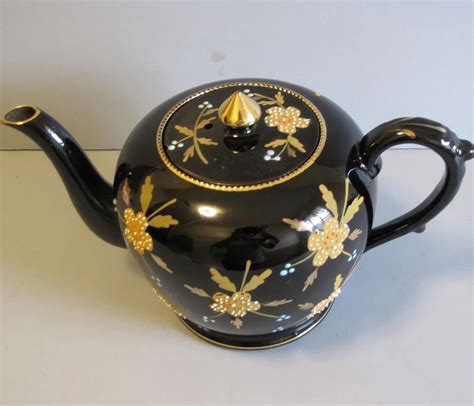 vintage english teapot black with enamel gilt decoration judy s