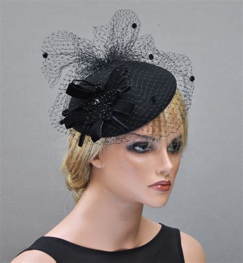 womens black winter fascinator ladies black felt hat duchess kate hat cocktail hat formal