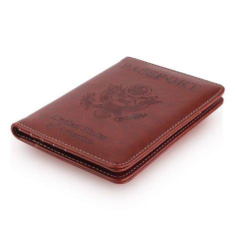 leather passport holder cover leather rfid blocking passport wallet case  men women brown