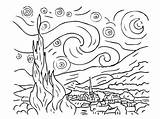 Coloring Starry Night Van Gogh Pages Monet Sky Kids Vincent Printable Color Template Tattoo Line Painting Stencil Clipart Drawings Tattoos sketch template
