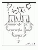 Maze Valentine Mazes Printable Coloring Valentines Pages Heart Printables Cats Animal Activities Cute Choose Board Animals sketch template