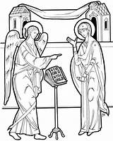 Annunciation Orthodox Theotokos Drawing Angel Religious Feast Craft Byzantine Archangel Jesus sketch template