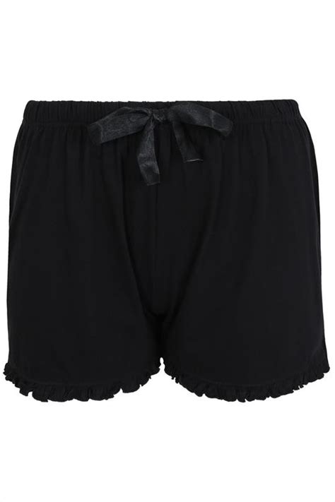 black cotton pyjama shorts with frill edge plus size 14 to 36