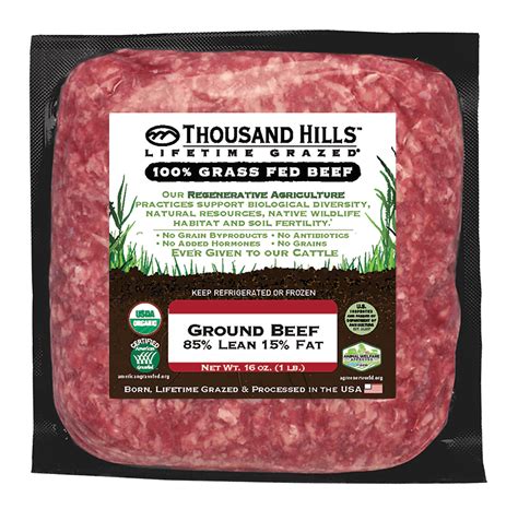 Organic 85 15 Grass Fed Ground Beef Thousand Hills Lifetime Grazed