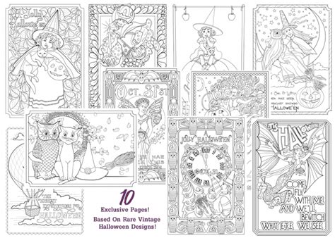 vintage halloween art downloadable adult coloring pages
