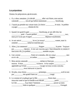 prepositions prepositions  french worksheet  teaching resources