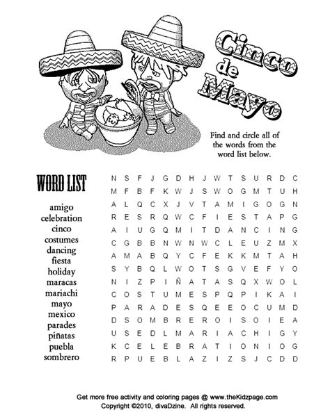 cinco de mayo word search puzzle  coloring pages  kids