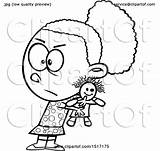 Selfish Girl Refusing Doll Illustration Cartoon Clipart Vector Royalty Toonaday Lineart Clip Collc0008 Outline sketch template