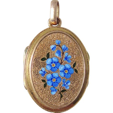 french  enamel forget  nots antique victorian locket pendant