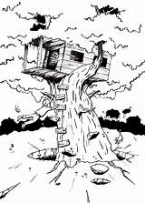 Treehouse Coloring Hanging Monster Boy Colorluna Color Dari Disimpan sketch template
