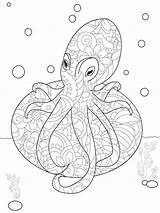 Poulpe Marin Coloration Kleuring Dierlijke Octopus Mariene Steen Coloriage Adultes Kleurend Bodem Rivierkreeften Garnalen sketch template