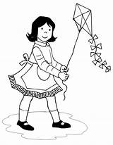 Kite Flying Coloring Children Pages Kites Girl Clipart Getcolorings Color Printable Getdrawings sketch template