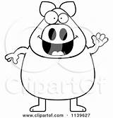 Waving Pig Clipart Chubby Cartoon Cory Thoman Vector Outlined Coloring Royalty 2021 sketch template