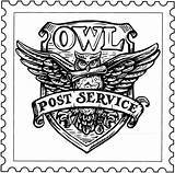 Harry Potter Owl Stamp Coloring Pages Hogwarts Post Service Seal Drawings Crest Printable sketch template