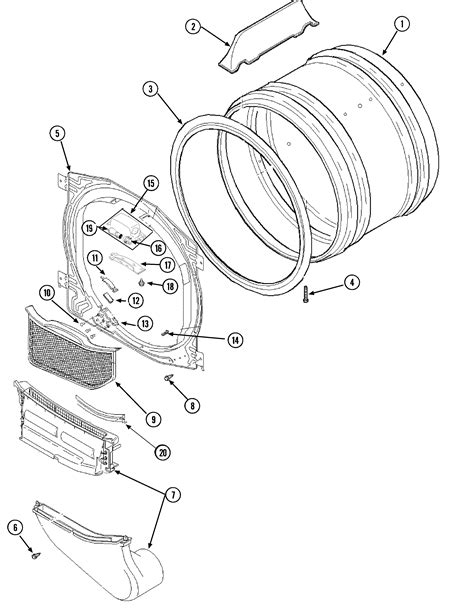 front bulkhead air duct cylinder diagram parts list  model sdedayw maytag parts dryer