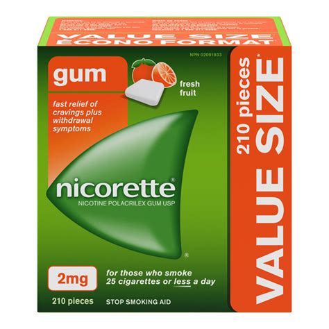 nicorette nicotine gum stop smoking aid fresh fruit 2mg 210 s