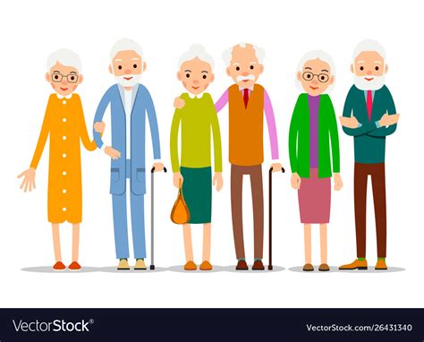 Cartoon Character Old Group Older People Are Vector Image
