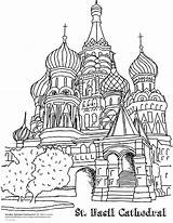 Coloring Architecture Designlooter Basil Cathedral Russia Inspiration St Drawings sketch template