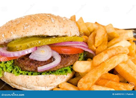 hamburger  fries stock photo image  nourishment