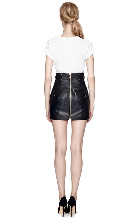 lyst balmain quilted leather mini skirt in black
