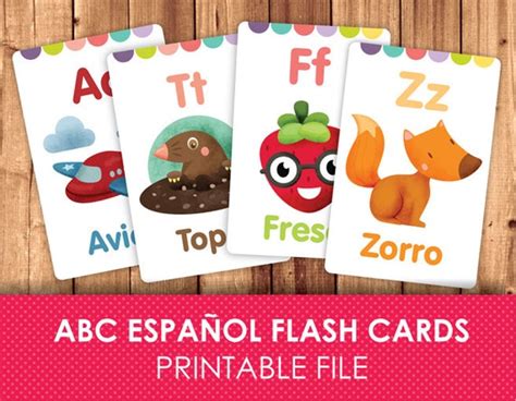 spanish flashcards  kids printable flash cards abc etsy
