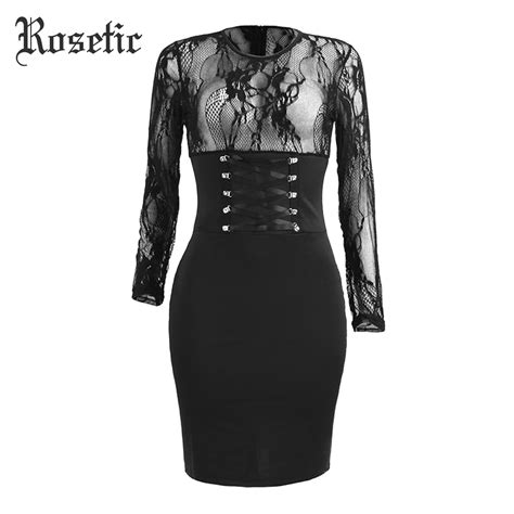 Rosetic Gothic Sheath Bandage Dress Black Sexy Lace Backless Mesh See