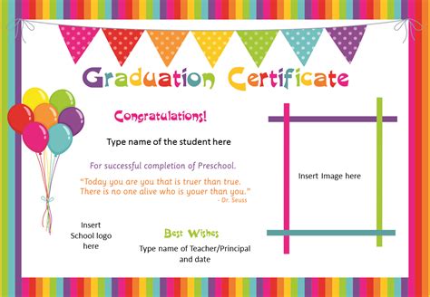 editable graduation certificates  kindergarten preschool nursery