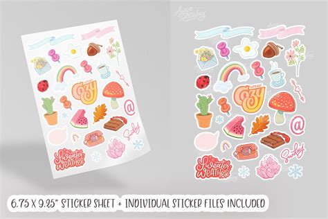 aesthetic stickers bundle hand drawn printables  ayca atalay creative