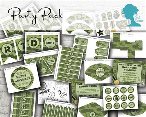 printable military army party decor pack pcs green etsy party