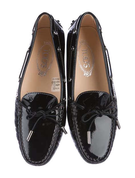 tods black patent leather loafers shoes tod  realreal