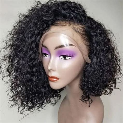 buy lace front human hair wigs  baby hair water wave short cut