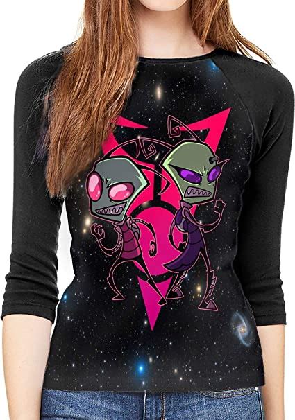 Invader Zim Gir Womans Casual 3 4 Sleeve Loose Tunic Tops Scoop Neck T