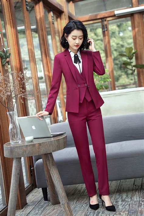elegant wine formal pantsuit for women blazers suits with 3 pieces