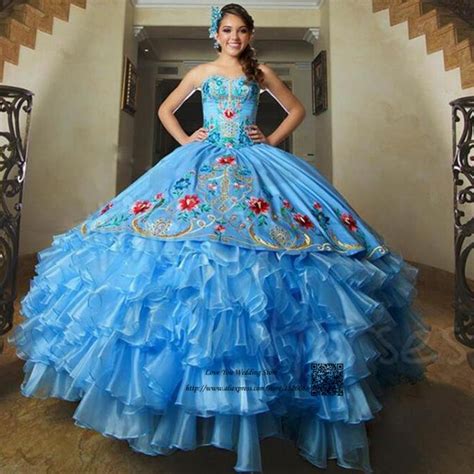 Embroidery Sweet 16 Ball Gowns Puffy Turquoise Quinceanera