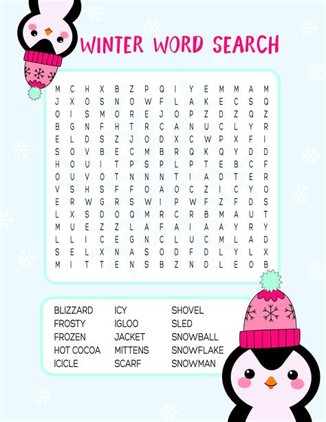 winter word search  printable word search printable   kids