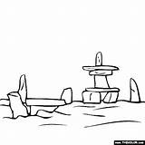 Inukshuk Coloring Pages Famous Inuit Landmarks Places Canada Popular Coloringhome sketch template