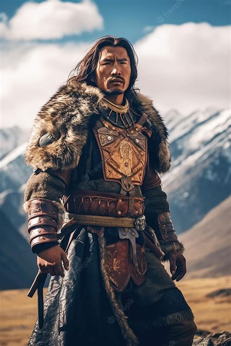hombre asiatico medieval armado guerrero kazajo  armadura historica