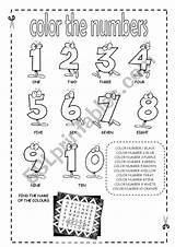 Numbers Color Worksheet Worksheets Number Colour Kindergarten Vocabulary Esl Preview 99worksheets sketch template