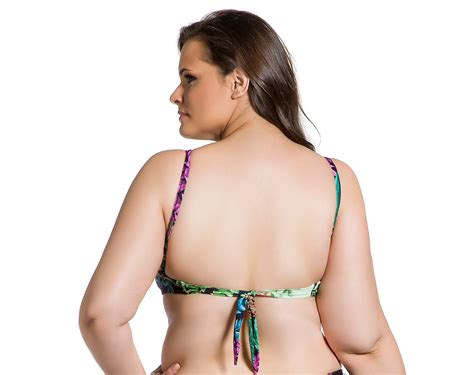plus size brazilian bikini with balconette top in coral and black print