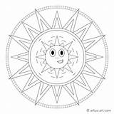 Sonne Ausmalen Mandalas Sonnen Gesicht Sonnenschein Verwandte sketch template